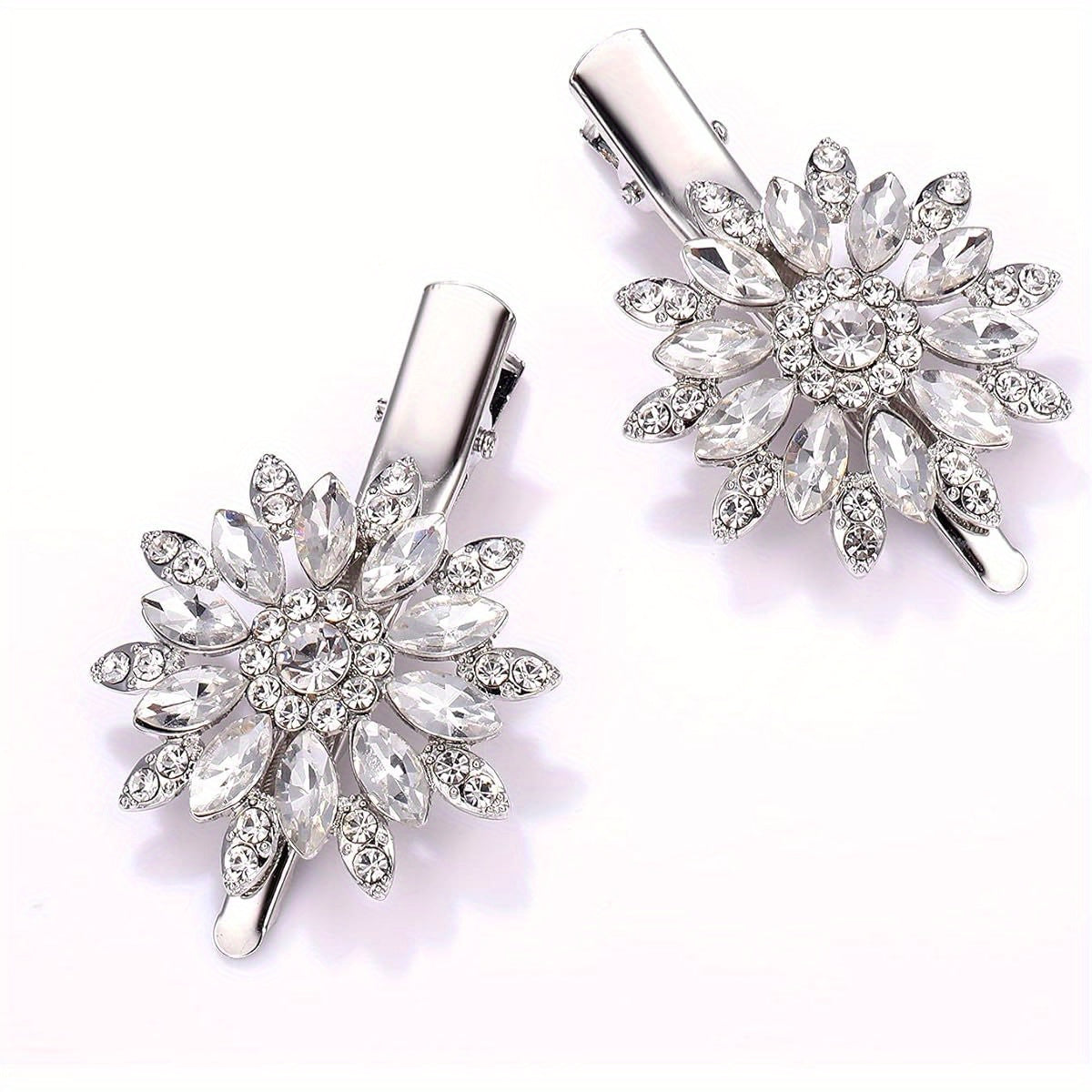 Hair Clips Large Sparkle Rhinestone Flower Design Alligator Metal Clip Non- Slip Floral Duckbill Hairpins Bling French Fancy Hair Barrettes for women s Hair Jewelry Accessories, Non-Slip Hair Clips, Formal Hairstyle Accessory, Sparkle Hair Jewelry,
