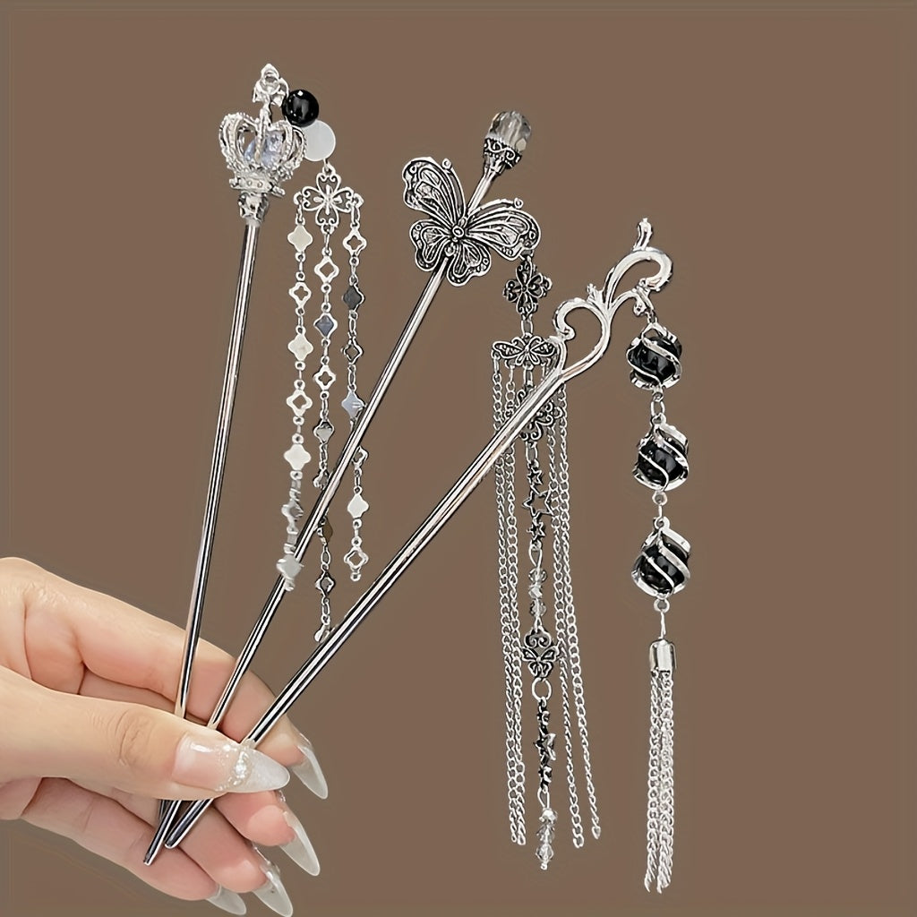 3pcs Women's New High-End Tassel Hairpins, Vintage Fashion Accessories for Ladies, Ideal Headwear for Photoshoots and Gifts