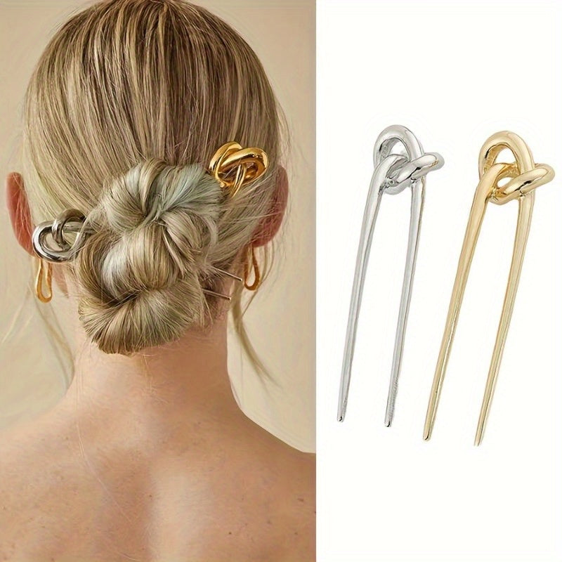 New Minimalist Metal Hairpin with a Knotted Design, Inspired by European And American Styles, Featuring a Chinese Knot Symbolizing Love