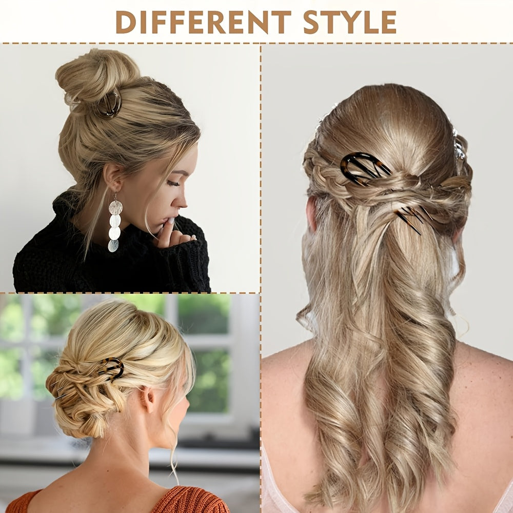 3pcs Tortoiseshell Hair Clip Set - U-Shaped Pins with Grip Teeth, Vintage-Inspired Accessories for Buns & Twists (Wedding/Daily Use), Perfect for Elegant Updos, Hair Styling Accessories | Vintage Hair Accessories | Grip Teeth Detail, Hair Accessories Set