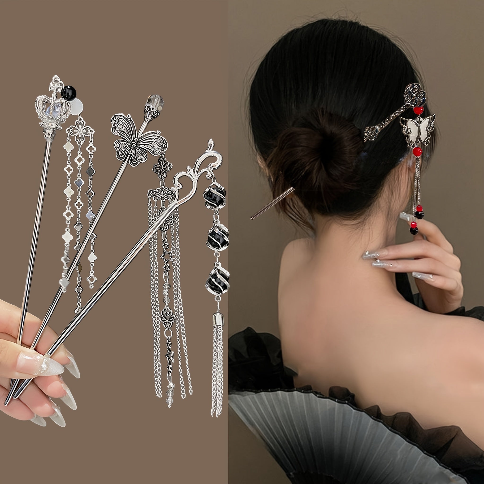 3pcs Women's New High-End Tassel Hairpins, Vintage Fashion Accessories for Ladies, Ideal Headwear for Photoshoots and Gifts