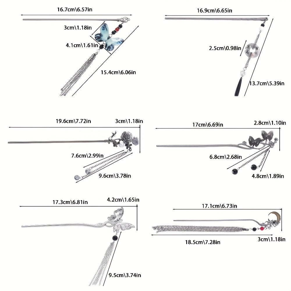 6pcs Alloy Elegant Butterfly Moon Rose Tassel Hairpin Set, Suitable for Women and Ladies, Fashionable Trendy Cool Hair Accessories, Perfect as Birthday Holiday Costume Party Photo Gift, Ideal Choice for Her
