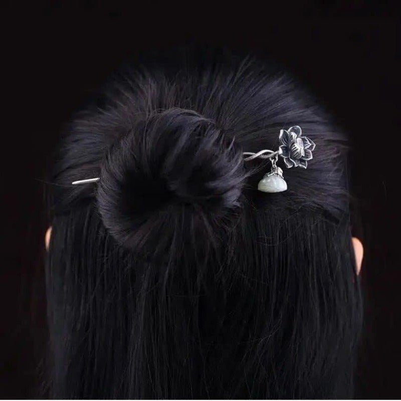 S925 Sier for Lotus flower Hairpin Chinese Hanfu Style Hair Sticks Retro Handmade Hair Clip Hair Accories for Women Girls Long Hair for Lotus flower