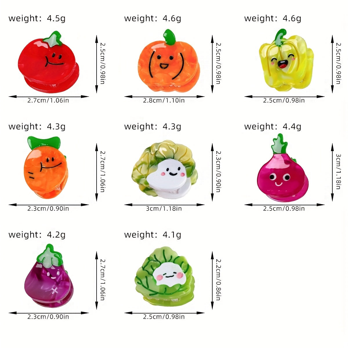 8pcs, Carrot Vegetable Tomato Small Hair Clip, Cute Cartoon Bangs Claw Clip, Instagram Multi-Style Side Clip, Fresh and Sweet Hair Accessory Headwear, Unique Design Hairpin, Novelty Fun Hair Clip, Suitable for Daily Styling, Party, Travel
