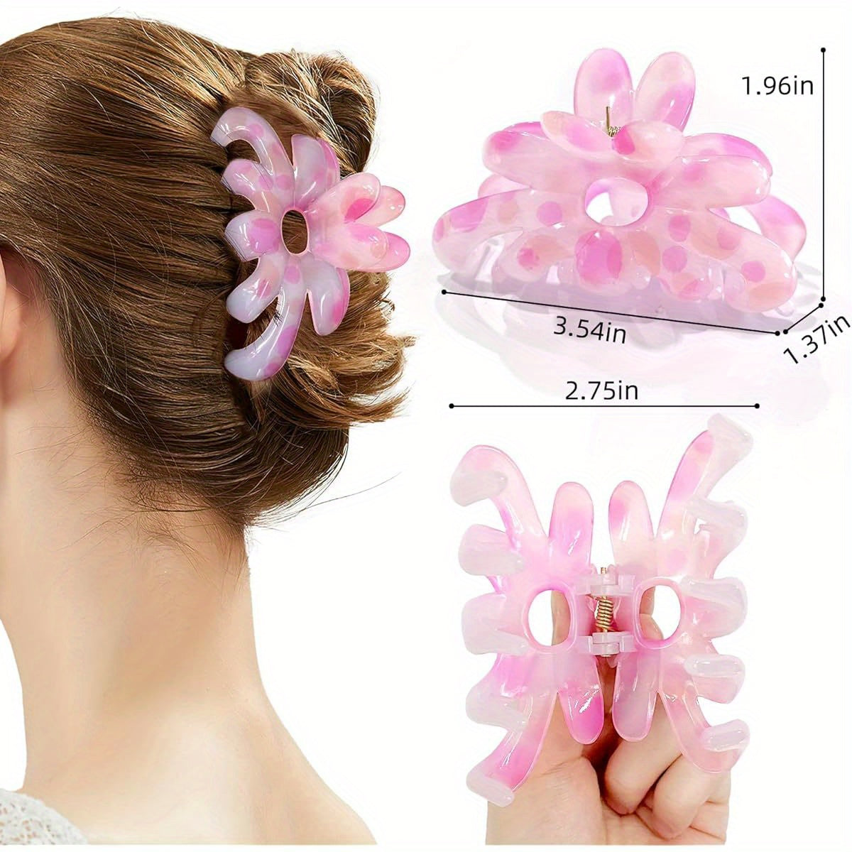 3pcs Large Flower Hair Claw Clips for Women & s - Strong Hold Non-Slip Hair Clips with Floral Design, Thickened Acrylic Large Hairpins for Thick/Thin Hair, Vibrant Colors (Pink, Blue, Clear) - Durable & Gentle, Ideal for Braids, Buns, Ponytails - Perfect