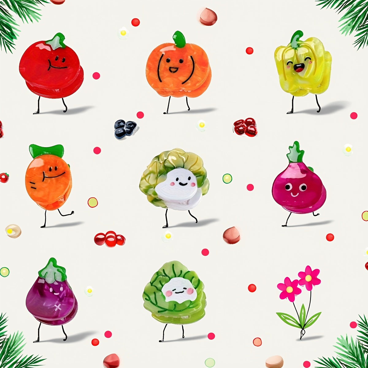 8pcs, Carrot Vegetable Tomato Small Hair Clip, Cute Cartoon Bangs Claw Clip, Instagram Multi-Style Side Clip, Fresh and Sweet Hair Accessory Headwear, Unique Design Hairpin, Novelty Fun Hair Clip, Suitable for Daily Styling, Party, Travel