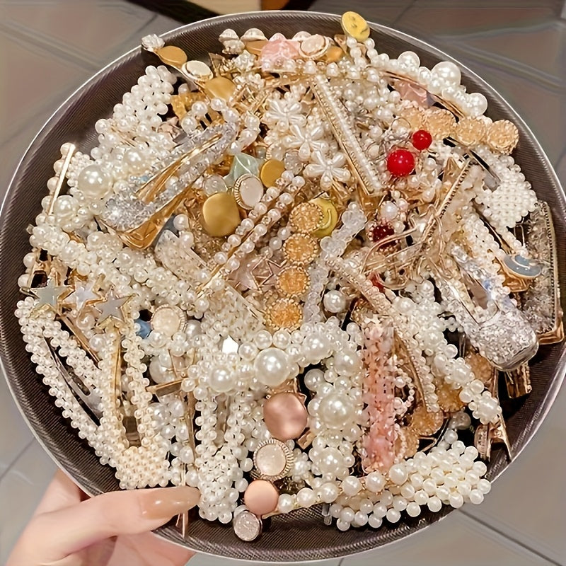 [25pcs Pearl Hairpins] 25pcs Elegant Pearl Hairpins & Barrettes | French-Inspired Side Tassel Pins, Stylish Accessory for Girls, Casual & Formal Occasions