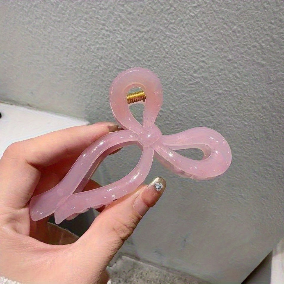 7 New Jelly Color Bow Hair Clips - Large Elegant Hair Claw Clips with Secure Hold, Pastel & Vibrant Colors (Pink, Orange, Yellow, Brown, Black, White, Red) for Women, Daily Wear, Valentine's Day Gifts, Ponytails, Buns & Braids - Durable Hair Accessories