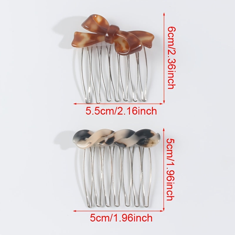 4pcs Elegant Acetate Bow Hair Combs Princess Side Hairpins Bangs Clips Updo Styling Accessories for Mother's Day, Back to Season, Thanksgiving, Christmas, New Year, Valentine's Day, Carnival Festival Gifts, Cute Hair Accessories