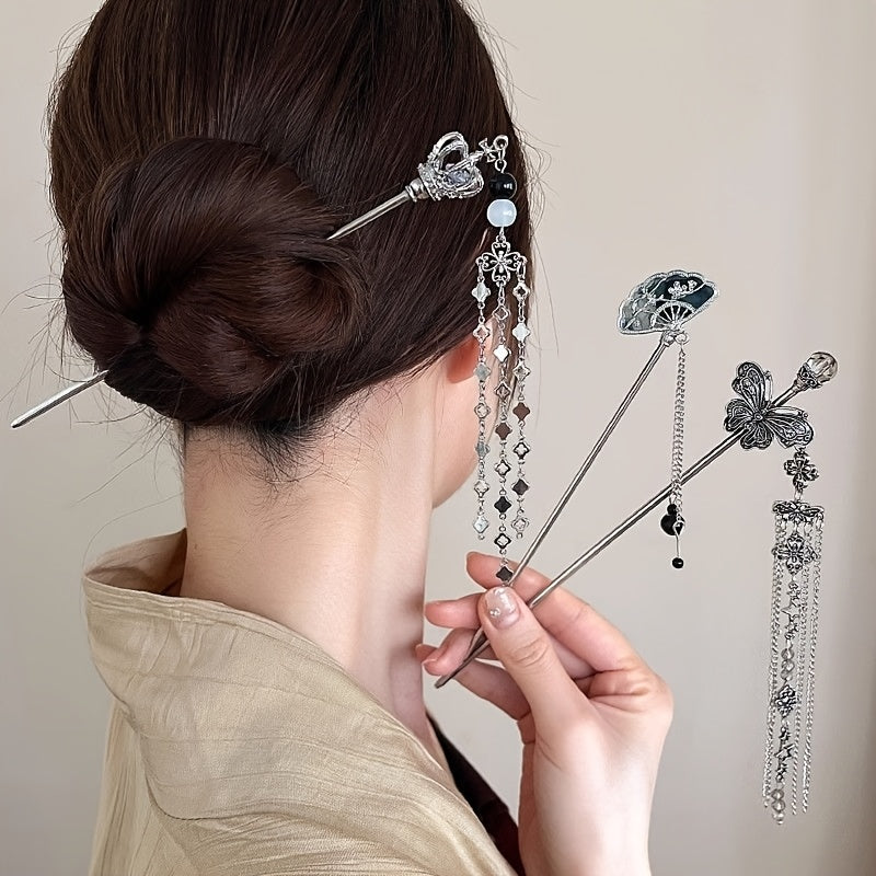 3pcs Women's New High-End Tassel Hairpins, Vintage Fashion Accessories for Ladies, Ideal Headwear for Photoshoots and Gifts