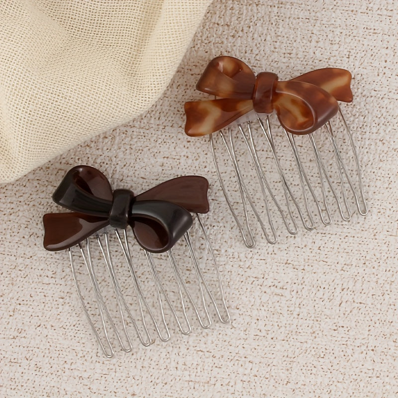 4pcs Elegant Acetate Bow Hair Combs Princess Side Hairpins Bangs Clips Updo Styling Accessories for Mother's Day, Back to Season, Thanksgiving, Christmas, New Year, Valentine's Day, Carnival Festival Gifts, Cute Hair Accessories