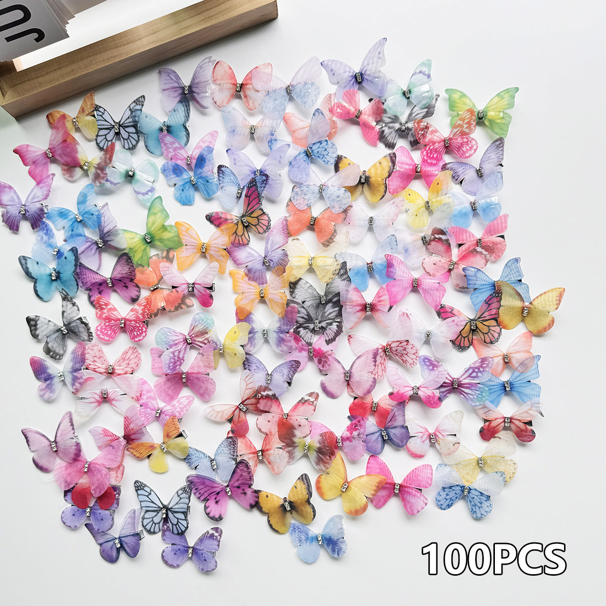 [100pcs Rhinestone Butterfly Hair Clips] 100pcs Vintage Bohemian Butterfly Hair Clips Set, Non-Slip Plastic Hair Accessories with Gradient Colors, Decorative Rhinestone Hairpins for Women
