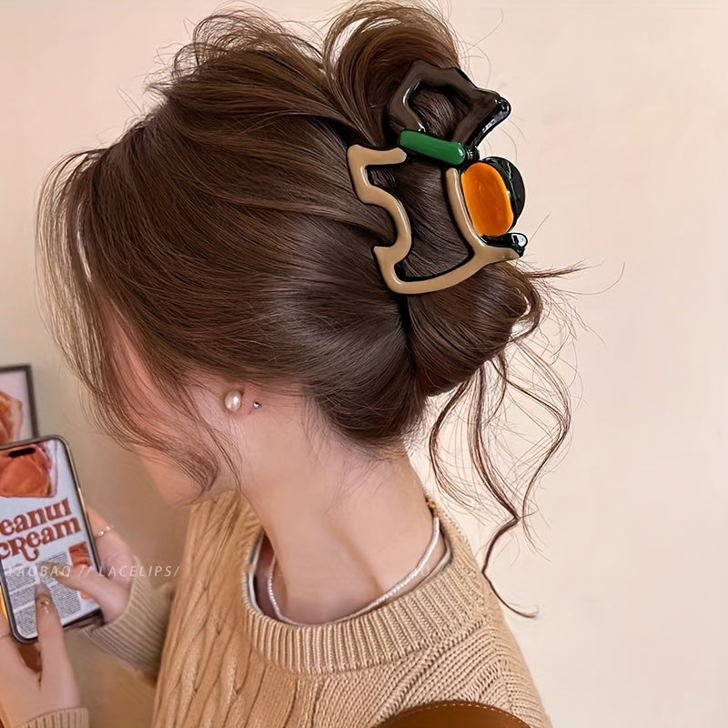 3 Elegant Dog-Shaped Hair Clips - Brown, Black, and Green Color Block Design, Large Shark Clip Suitable for Women'S Braids, Secure Hold Hair Accessories for Everyday and Formal Occasions, Cute Hairpins, Trendy Cute Design