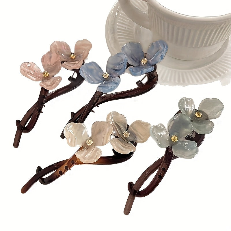 Set of 4 Elegant Flower Twist Clips, Made from Stylish Vinegar Material, Simple Hairpins for Women, Suitable for Updos at The Back of The Head, Perfect for Everyday And Casual Wear.