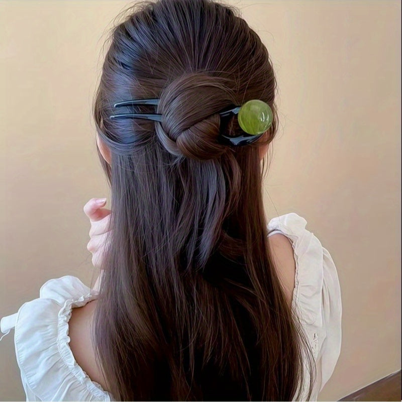 4pcs Chinese Style U-Shaped Hairpins - Elegant Classic Design with Stained Glass Beads & Black/Brown/Golden/Tan Colors, Secure Hold for Bun Hairstyles, Wedding, Formal Events, Role-Play & Everyday Use - Durable Hairpins for Women, Traditional Hair