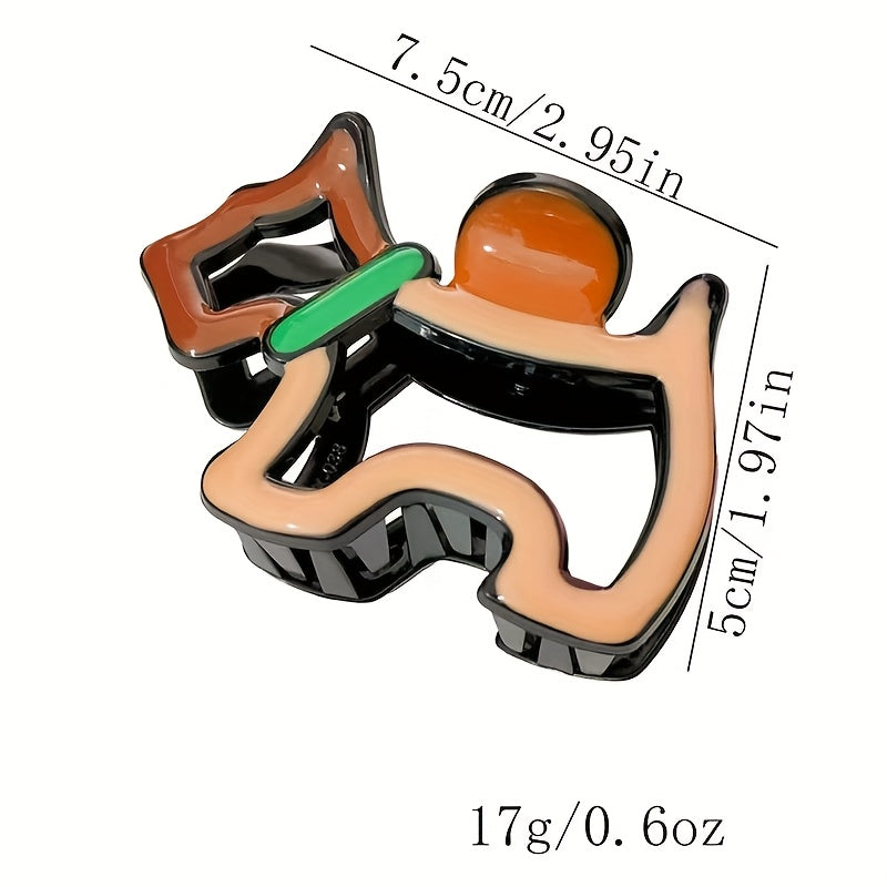 3 Elegant Dog-Shaped Hair Clips - Brown, Black, and Green Color Block Design, Large Shark Clip Suitable for Women'S Braids, Secure Hold Hair Accessories for Everyday and Formal Occasions, Cute Hairpins, Trendy Cute Design