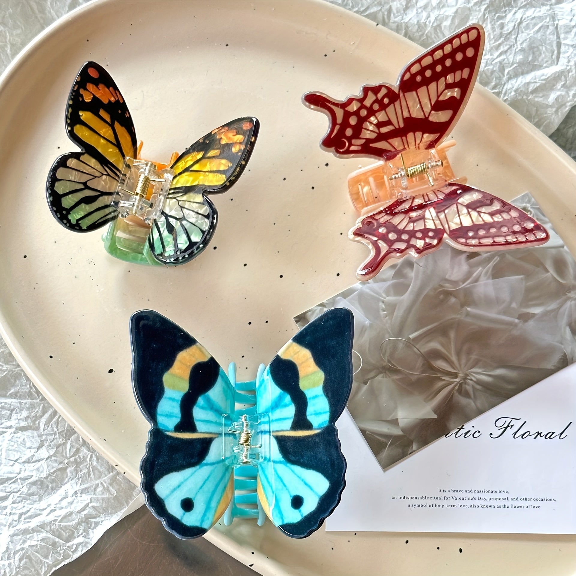 [Elegant Butterfly Hair Pins] 3pcs Elegant Butterfly Hair Pins - Vibrant Blue, Pink, and Purple with Sparkling Details | Plastic Hairpin for Updos, Half-Updos, Parties, Holidays, Weddings | Stylish Gift for Women, Party Hair Accessories