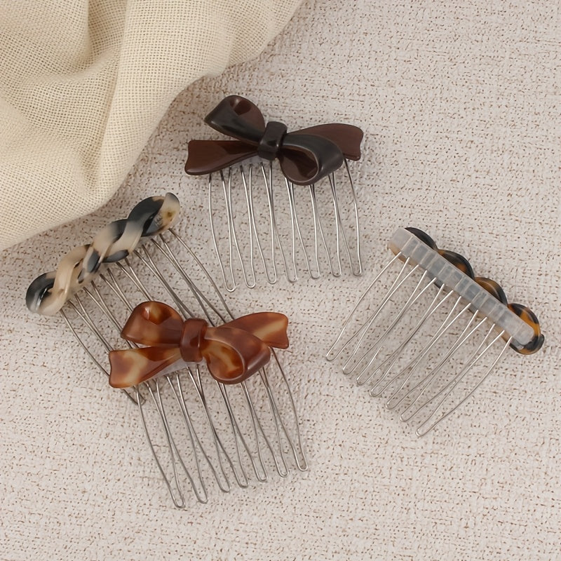 4pcs Elegant Acetate Bow Hair Combs Princess Side Hairpins Bangs Clips Updo Styling Accessories for Mother's Day, Back to Season, Thanksgiving, Christmas, New Year, Valentine's Day, Carnival Festival Gifts, Cute Hair Accessories
