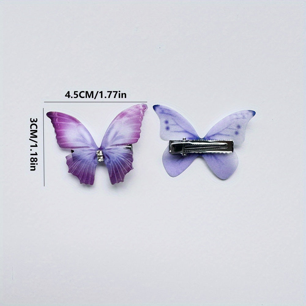 [100pcs Rhinestone Butterfly Hair Clips] 100pcs Vintage Bohemian Butterfly Hair Clips Set, Non-Slip Plastic Hair Accessories with Gradient Colors, Decorative Rhinestone Hairpins for Women