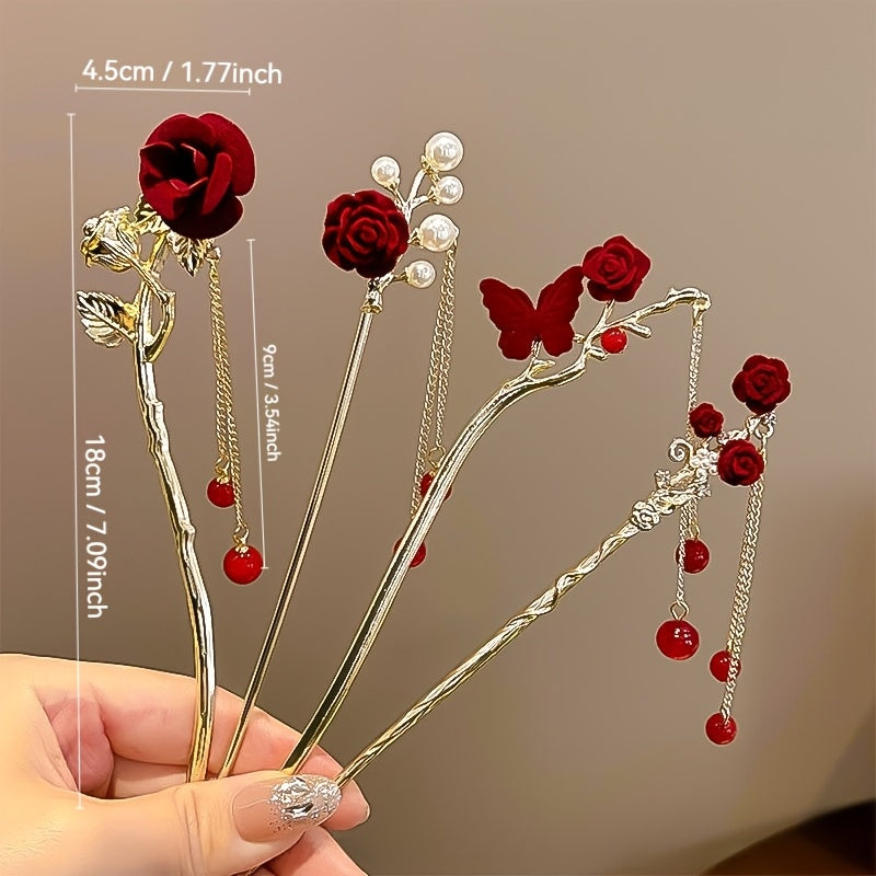 7pcs New Red Series Hairpins, Exquisite And Fashionable Elegant Hair Accessories, Suitable for Daily Life, Parties, Beautiful Festivals, Gifts, Etc.