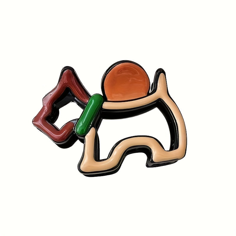 3 Elegant Dog-Shaped Hair Clips - Brown, Black, and Green Color Block Design, Large Shark Clip Suitable for Women'S Braids, Secure Hold Hair Accessories for Everyday and Formal Occasions, Cute Hairpins, Trendy Cute Design