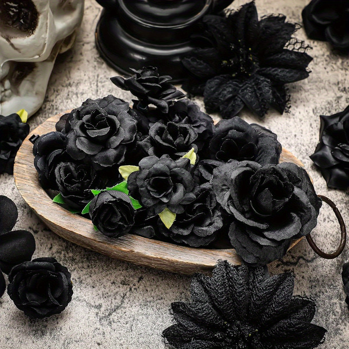 21pcs Black Rose Hair Clips for Women - Boho Bride Claw Clips with Green Stems, Elegant Floral Hairpins for Weddings, Bridal Accessories, and Formal Events, Wedding Hair Accessories, Wedding Hairpins, Sophisticated Style, Durable Hairpins