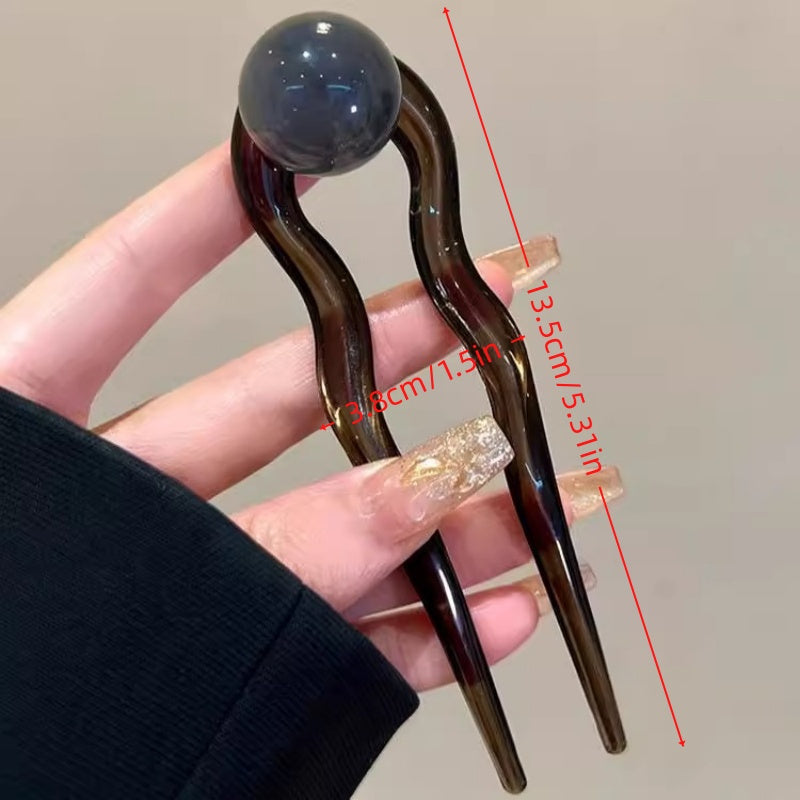 4pcs Chinese Style U-Shaped Hairpins - Elegant Classic Design with Stained Glass Beads & Black/Brown/Golden/Tan Colors, Secure Hold for Bun Hairstyles, Wedding, Formal Events, Role-Play & Everyday Use - Durable Hairpins for Women, Traditional Hair