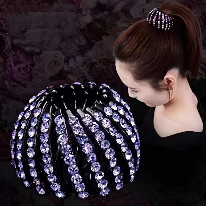 Single Elegant Bird's Nest Hairpin - Sparkling Rhinestone & Gemstone Circular Hair Clip for Women, Secure Ponytail Holder for Weddings, Parties, Valentine's Day, Hair Accessories, Formal Hairstyle, Glamorous Accessory, Highquality Accessory, Decorative