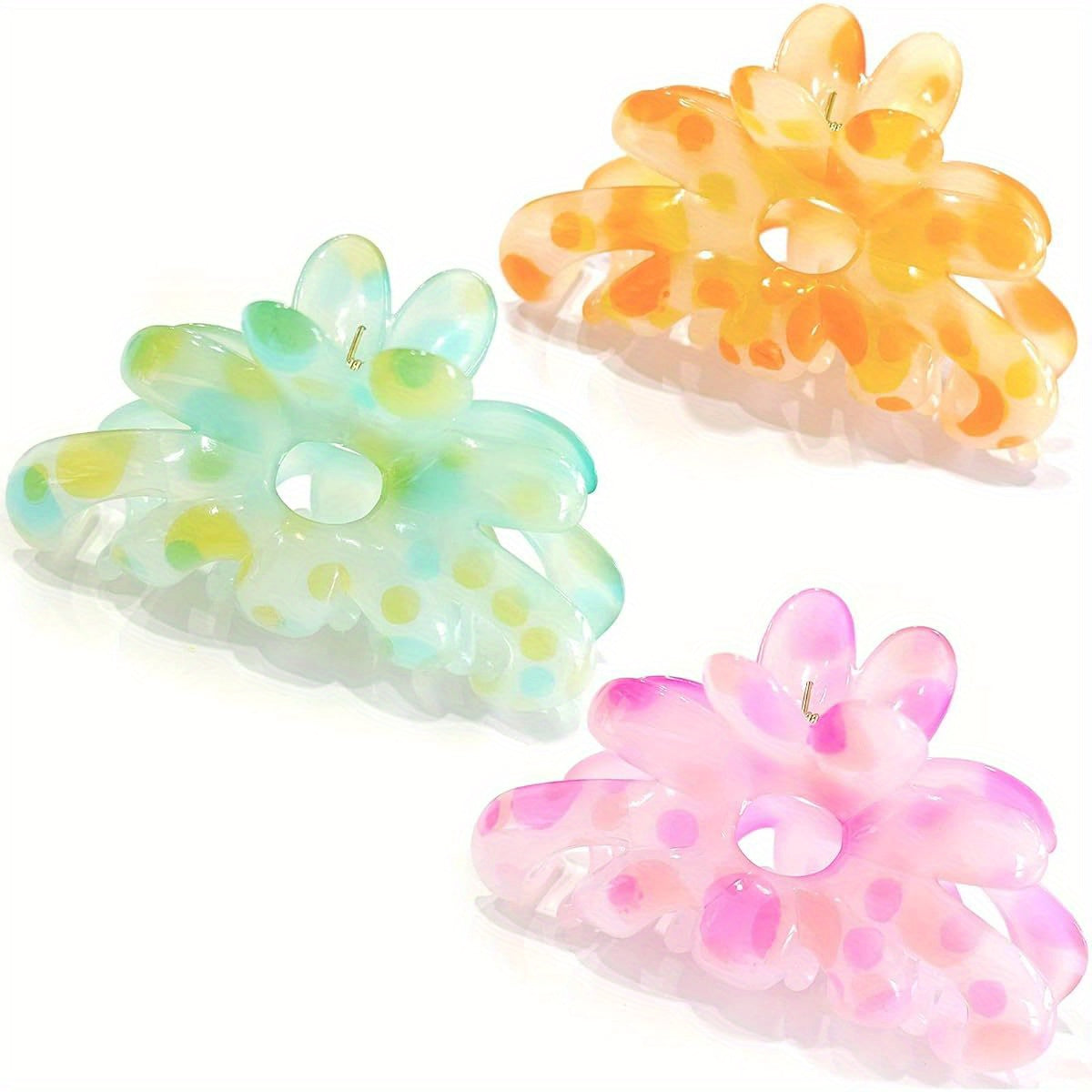 3pcs Large Flower Hair Claw Clips for Women & s - Strong Hold Non-Slip Hair Clips with Floral Design, Thickened Acrylic Large Hairpins for Thick/Thin Hair, Vibrant Colors (Pink, Blue, Clear) - Durable & Gentle, Ideal for Braids, Buns, Ponytails - Perfect