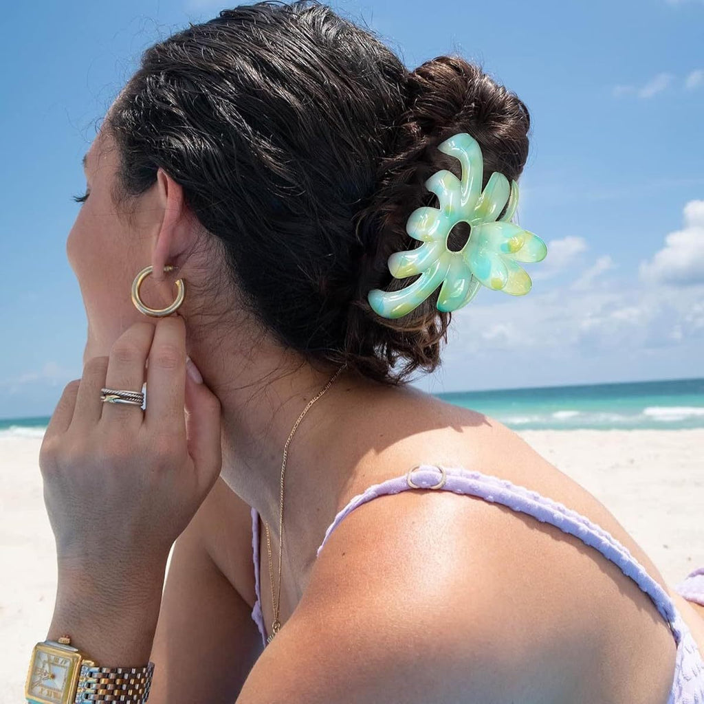 3pcs Large Flower Hair Claw Clips for Women & s - Strong Hold Non-Slip Hair Clips with Floral Design, Thickened Acrylic Large Hairpins for Thick/Thin Hair, Vibrant Colors (Pink, Blue, Clear) - Durable & Gentle, Ideal for Braids, Buns, Ponytails - Perfect