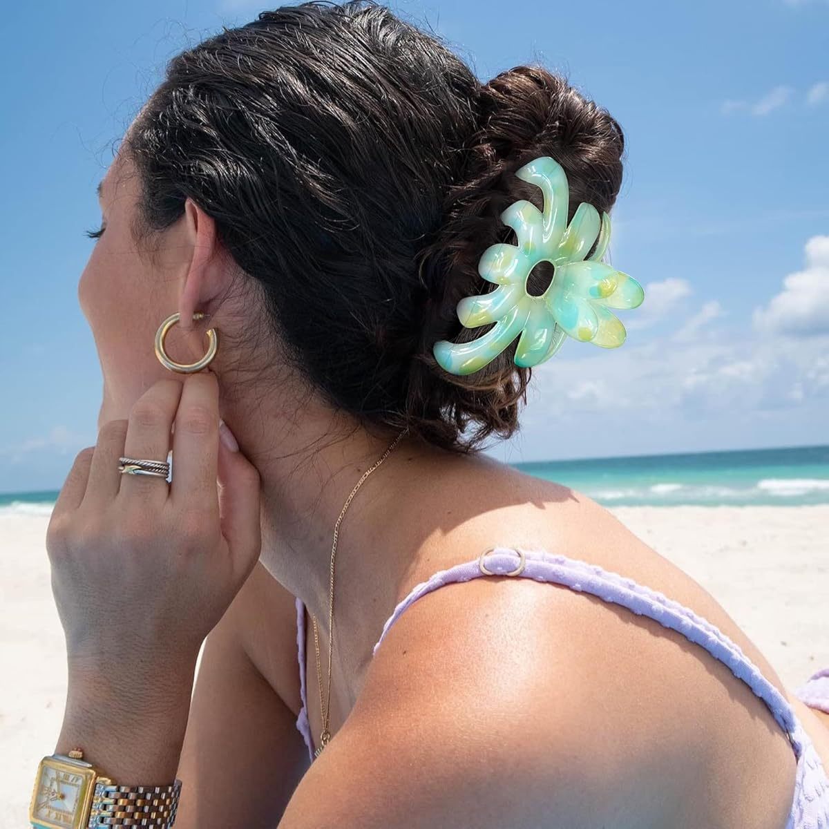 3pcs Large Flower Hair Claw Clips for Women & s - Strong Hold Non-Slip Hair Clips with Floral Design, Thickened Acrylic Large Hairpins for Thick/Thin Hair, Vibrant Colors (Pink, Blue, Clear) - Durable & Gentle, Ideal for Braids, Buns, Ponytails - Perfect