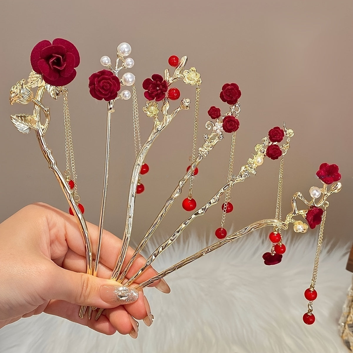 7pcs New Red Series Hairpins, Exquisite And Fashionable Elegant Hair Accessories, Suitable for Daily Life, Parties, Beautiful Festivals, Gifts, Etc.