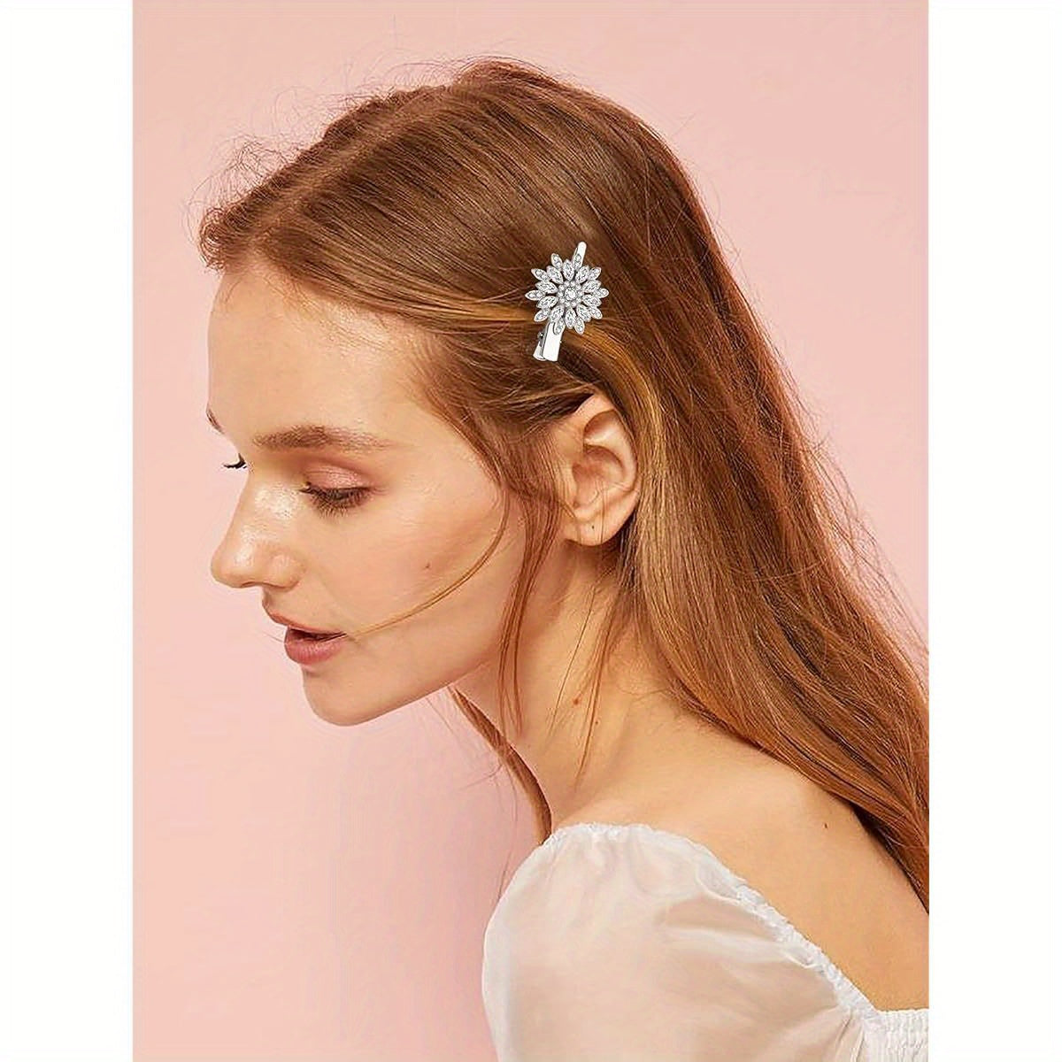 Hair Clips Large Sparkle Rhinestone Flower Design Alligator Metal Clip Non- Slip Floral Duckbill Hairpins Bling French Fancy Hair Barrettes for women s Hair Jewelry Accessories, Non-Slip Hair Clips, Formal Hairstyle Accessory, Sparkle Hair Jewelry,