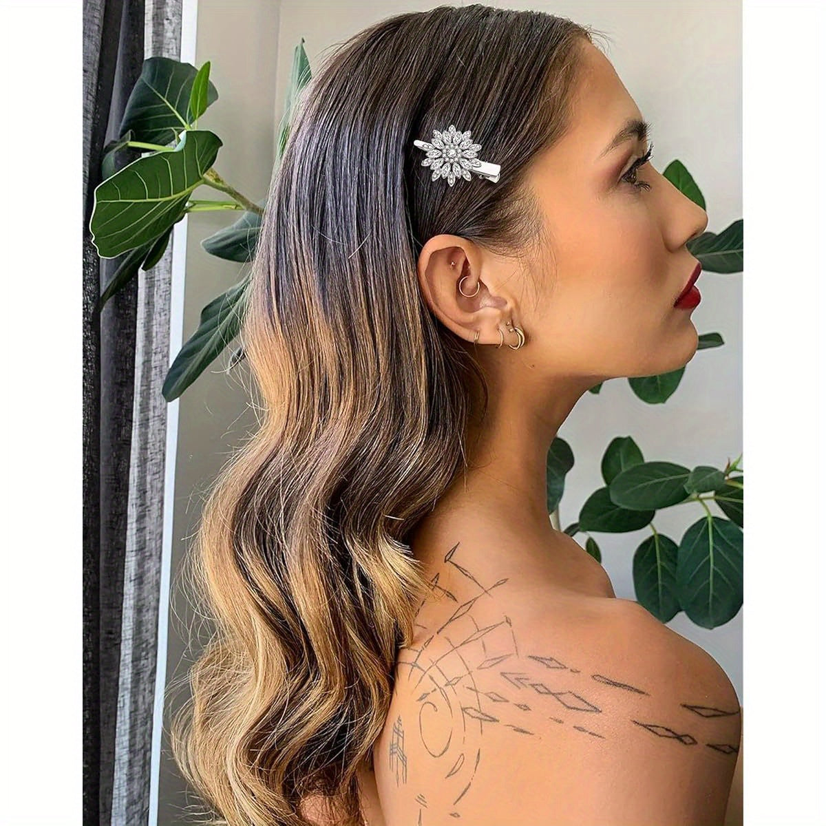 Hair Clips Large Sparkle Rhinestone Flower Design Alligator Metal Clip Non- Slip Floral Duckbill Hairpins Bling French Fancy Hair Barrettes for women s Hair Jewelry Accessories, Non-Slip Hair Clips, Formal Hairstyle Accessory, Sparkle Hair Jewelry,