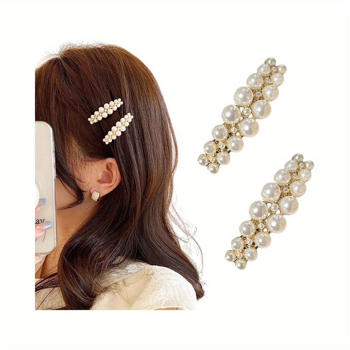 2pcs Elegant Hair Clips - Vintage French Barrettes with Secure Spring Mechanism, Non-Damaging Hairpins for Women, Wedding, Party, Everyday - Long (1.6in) & Narrow (0.6in) - Perfect for Braids, Buns, Ponytails - Ideal Gift for Women & s - Wedding Party