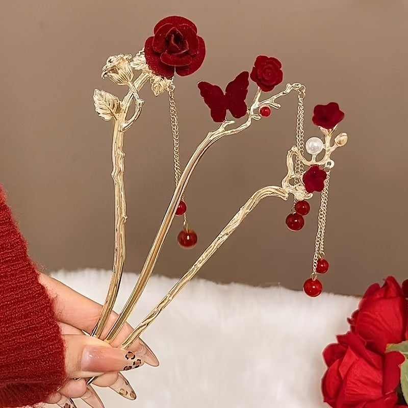 7pcs New Red Series Hairpins, Exquisite And Fashionable Elegant Hair Accessories, Suitable for Daily Life, Parties, Beautiful Festivals, Gifts, Etc.
