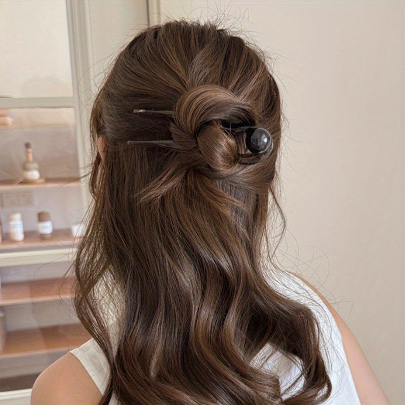 4pcs Chinese Style U-Shaped Hairpins - Elegant Classic Design with Stained Glass Beads & Black/Brown/Golden/Tan Colors, Secure Hold for Bun Hairstyles, Wedding, Formal Events, Role-Play & Everyday Use - Durable Hairpins for Women, Traditional Hair