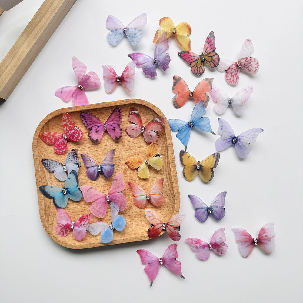 [100pcs Rhinestone Butterfly Hair Clips] 100pcs Vintage Bohemian Butterfly Hair Clips Set, Non-Slip Plastic Hair Accessories with Gradient Colors, Decorative Rhinestone Hairpins for Women