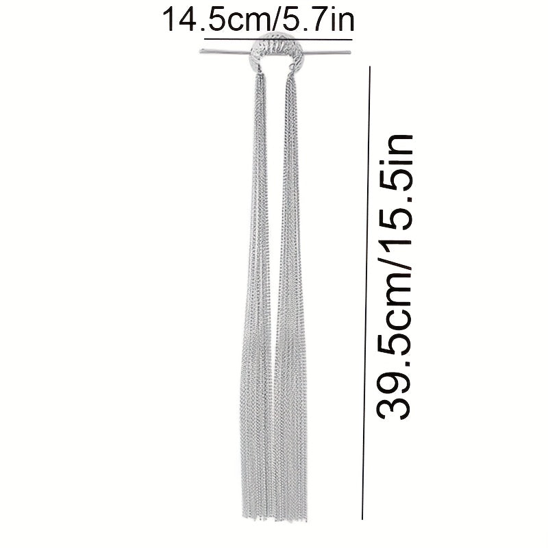 1pc Elegant Long Tassel Hairpin with Sparkling Beads - Stylish Silvery Women'S Updo Accessory, Perfect for Valentine'S Day, Formal Events, and Everyday Fashion, Formal Hair Accessory | Sparkling Bead Design | Durable Alloy