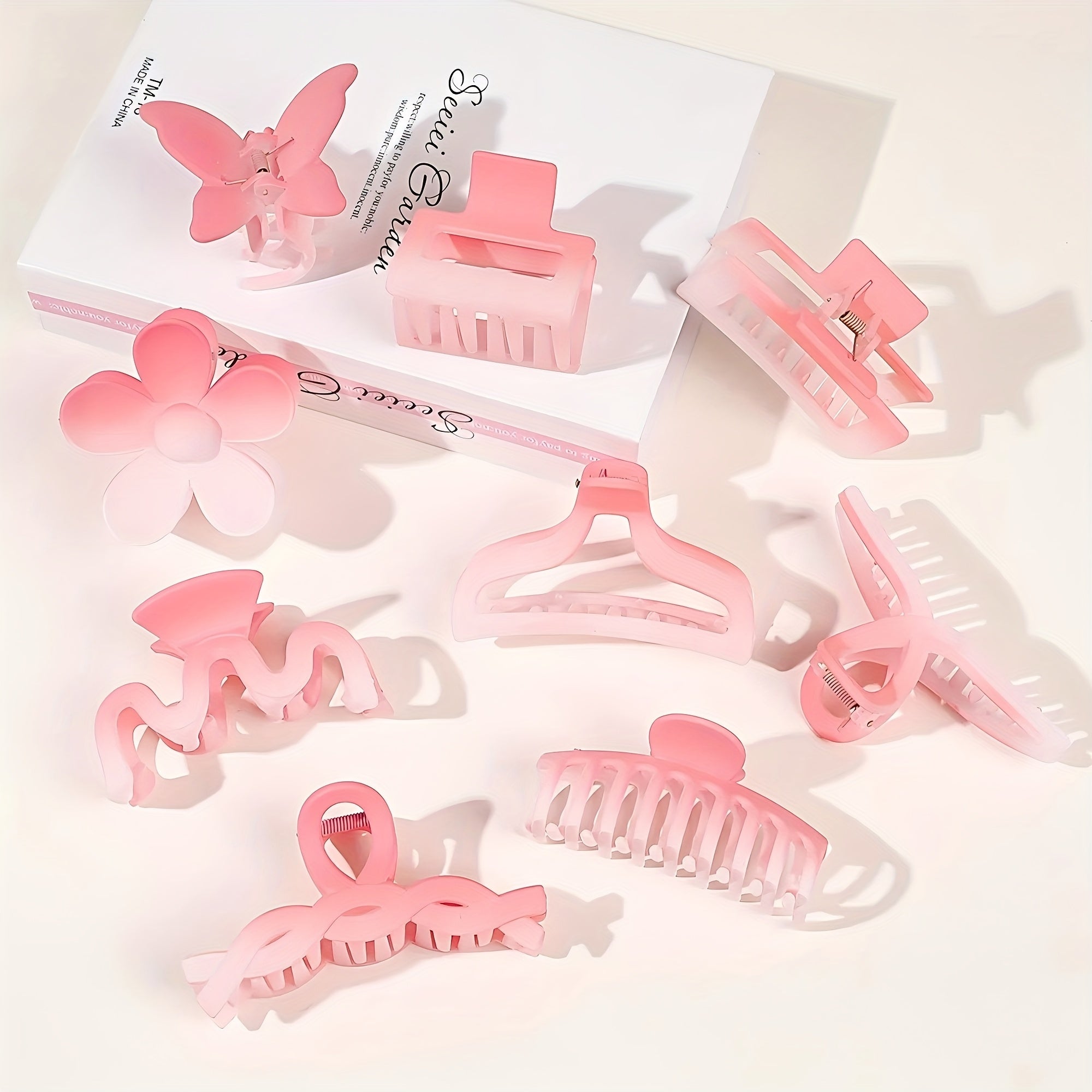 8pcs Large Pastel Pink Hair Clips - Elegant Floral & Bow Design with Heart Cutouts, Non-Slip Grip for Braids, Buns, Ponytails | Valentine’s Day Hair Accessories, Bulk Pack for s, Women, Parties & Everyday Use | Durable Plastic Hairpins (Butterfly & Flower