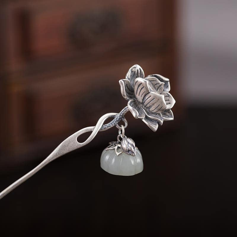 S925 Sier for Lotus flower Hairpin Chinese Hanfu Style Hair Sticks Retro Handmade Hair Clip Hair Accories for Women Girls Long Hair for Lotus flower