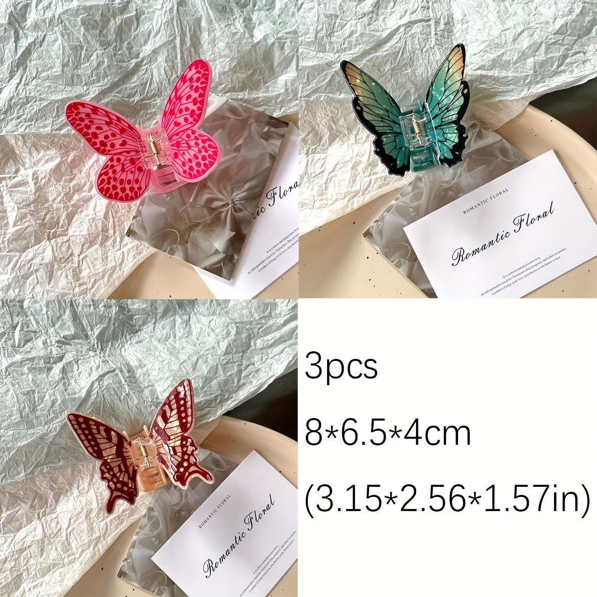 [Elegant Butterfly Hair Pins] 3pcs Elegant Butterfly Hair Pins - Vibrant Blue, Pink, and Purple with Sparkling Details | Plastic Hairpin for Updos, Half-Updos, Parties, Holidays, Weddings | Stylish Gift for Women, Party Hair Accessories