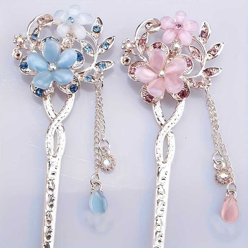 1pc Vintage Floral Hairpin - Elegant Ethnic Wedding, Party, Everyday Hair Accessory - Floral Hair Clip with Delicate Chains - for Women, Bridal, Special Events - Floral Hairpin for Updos & Voluminous Hairstyles