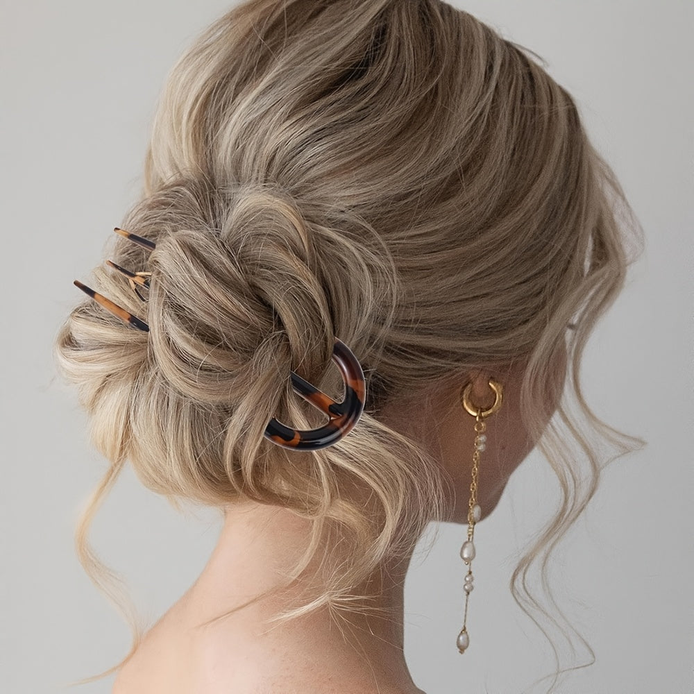 3pcs Tortoiseshell Hair Clip Set - U-Shaped Pins with Grip Teeth, Vintage-Inspired Accessories for Buns & Twists (Wedding/Daily Use), Perfect for Elegant Updos, Hair Styling Accessories | Vintage Hair Accessories | Grip Teeth Detail, Hair Accessories Set