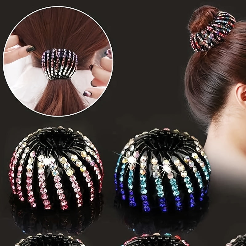 Single Elegant Bird's Nest Hairpin - Sparkling Rhinestone & Gemstone Circular Hair Clip for Women, Secure Ponytail Holder for Weddings, Parties, Valentine's Day, Hair Accessories, Formal Hairstyle, Glamorous Accessory, Highquality Accessory, Decorative