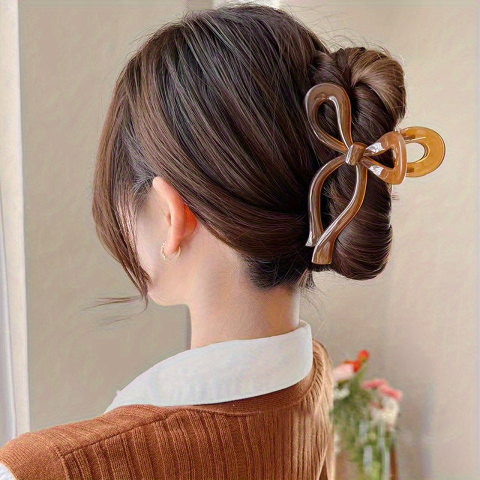 7 New Jelly Color Bow Hair Clips - Large Elegant Hair Claw Clips with Secure Hold, Pastel & Vibrant Colors (Pink, Orange, Yellow, Brown, Black, White, Red) for Women, Daily Wear, Valentine's Day Gifts, Ponytails, Buns & Braids - Durable Hair Accessories