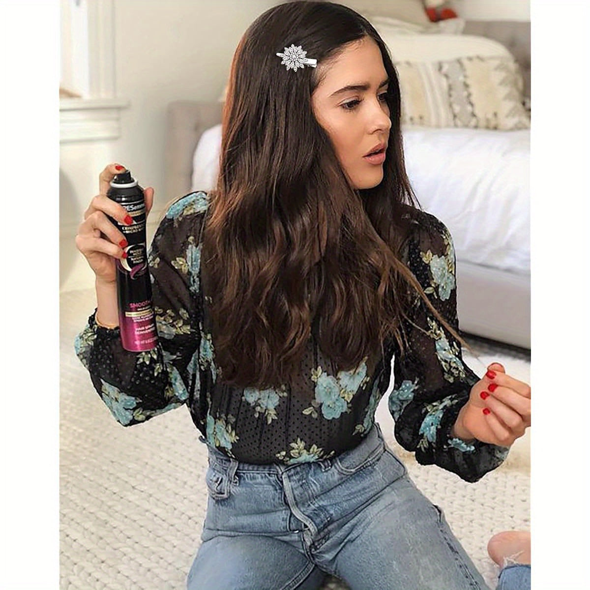Hair Clips Large Sparkle Rhinestone Flower Design Alligator Metal Clip Non- Slip Floral Duckbill Hairpins Bling French Fancy Hair Barrettes for women s Hair Jewelry Accessories, Non-Slip Hair Clips, Formal Hairstyle Accessory, Sparkle Hair Jewelry,