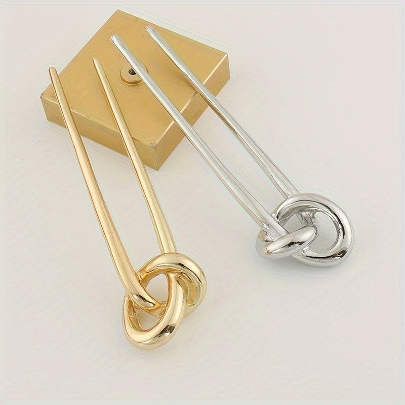 New Minimalist Metal Hairpin with a Knotted Design, Inspired by European And American Styles, Featuring a Chinese Knot Symbolizing Love