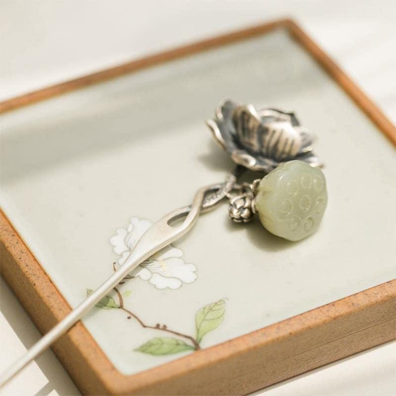 S925 Sier for Lotus flower Hairpin Chinese Hanfu Style Hair Sticks Retro Handmade Hair Clip Hair Accories for Women Girls Long Hair for Lotus flower