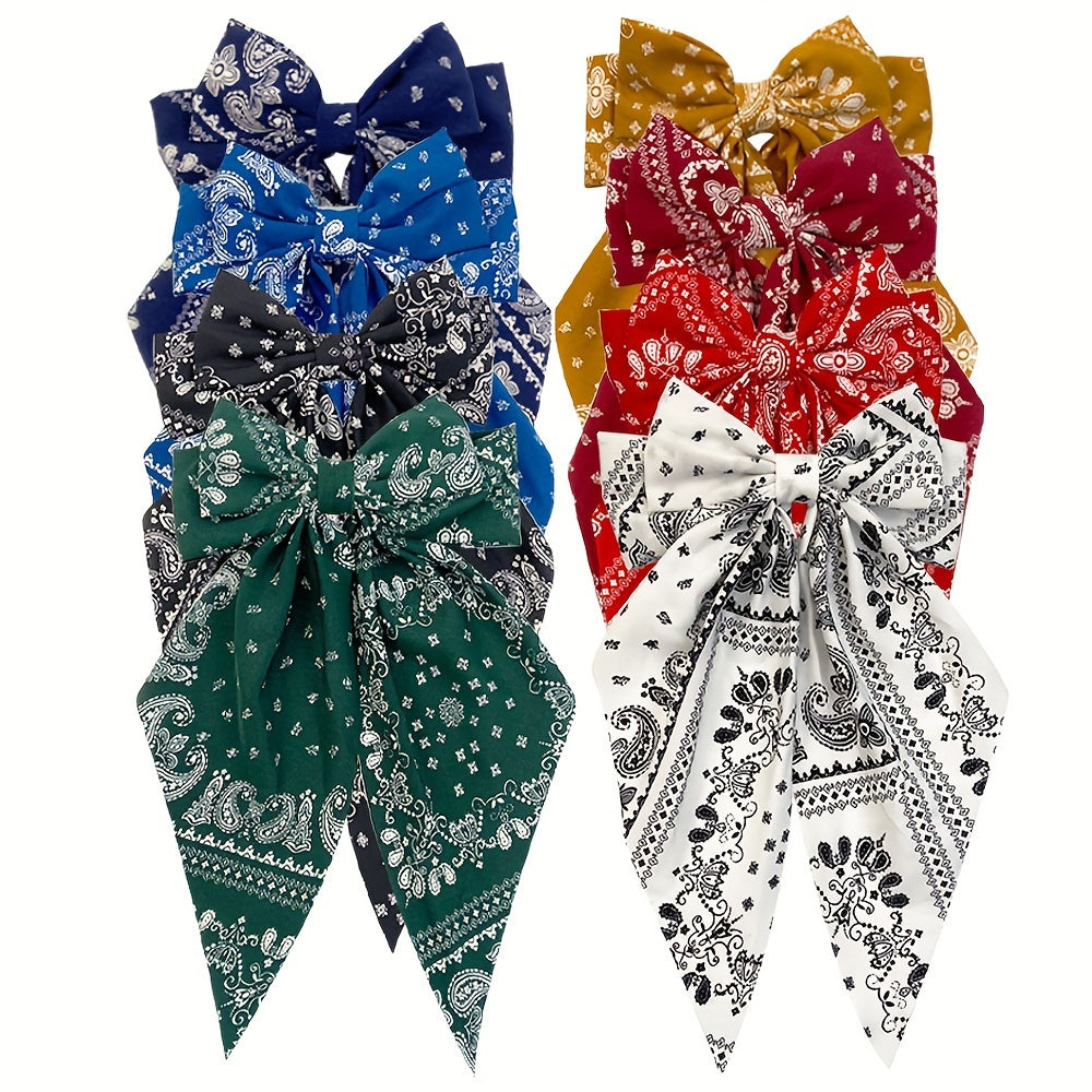 [Elegant Bow Tie Hairpins] 8pcs Minimalist Elegant Bow Tie Hairpins Set - Printed Fabric Hair Accessories for Women - Casual Daily Wear, Halloween Festival